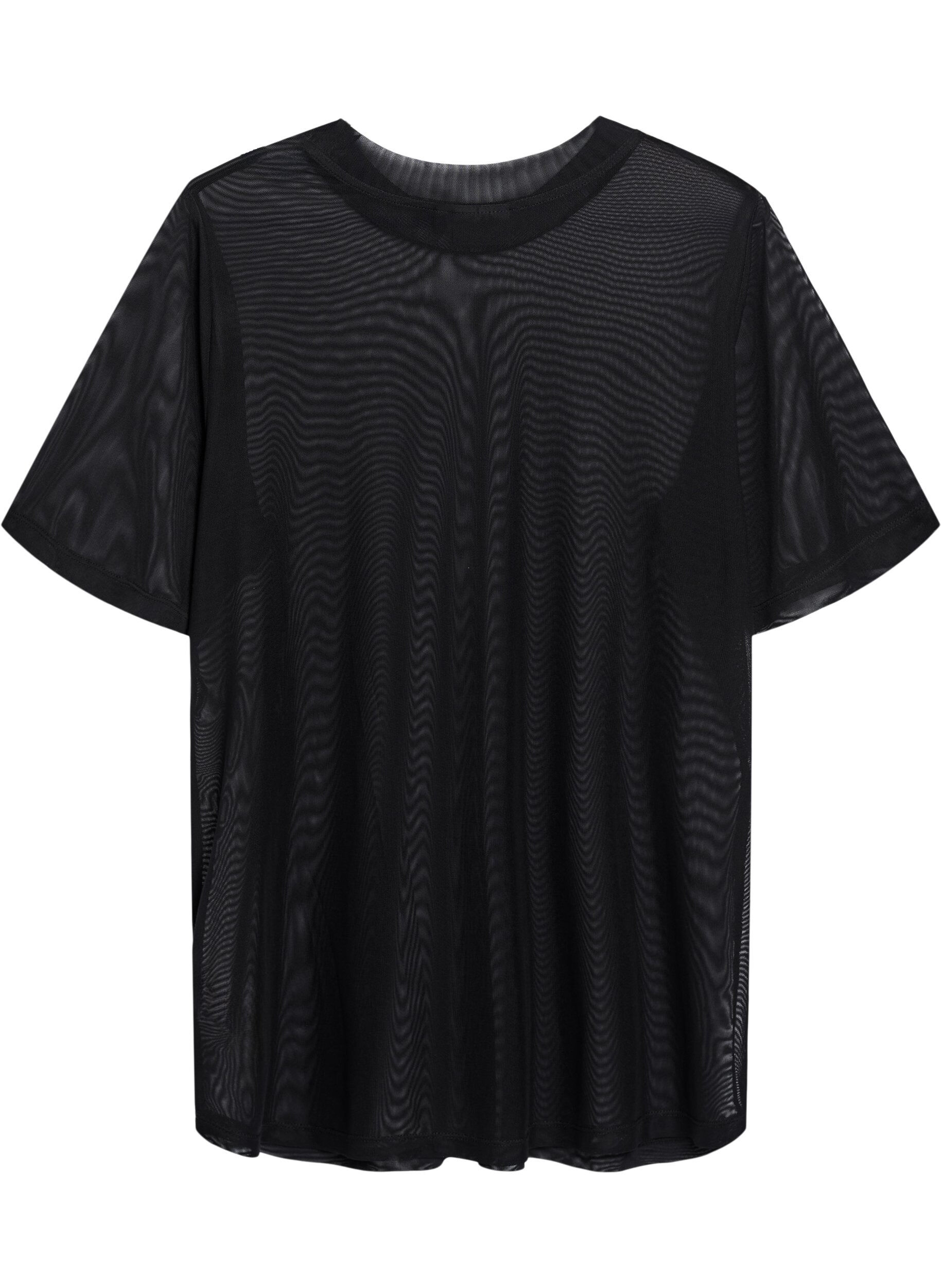 ZizziMesh blouse met korte mouwen, Zwart, Packshot image number 1