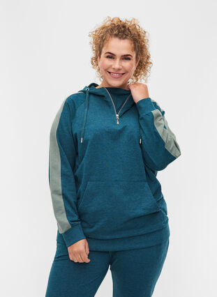 Sweatshirt met rits en capuchon, Deep Teal, Model image number 0