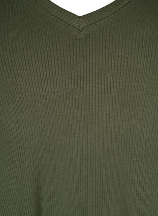 T-shirt en viscose côtelée avec col en V, Thyme, Packshot image number 2