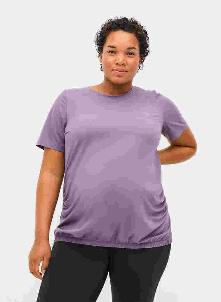 Zwangerschap sport t-shirt, Purple Sage, Model