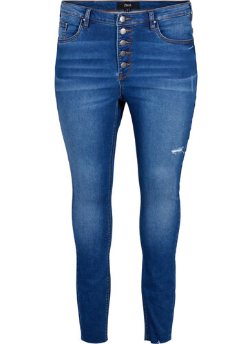Jeans Amy taille haute avec boutons, Blue denim, Packshot image number 0