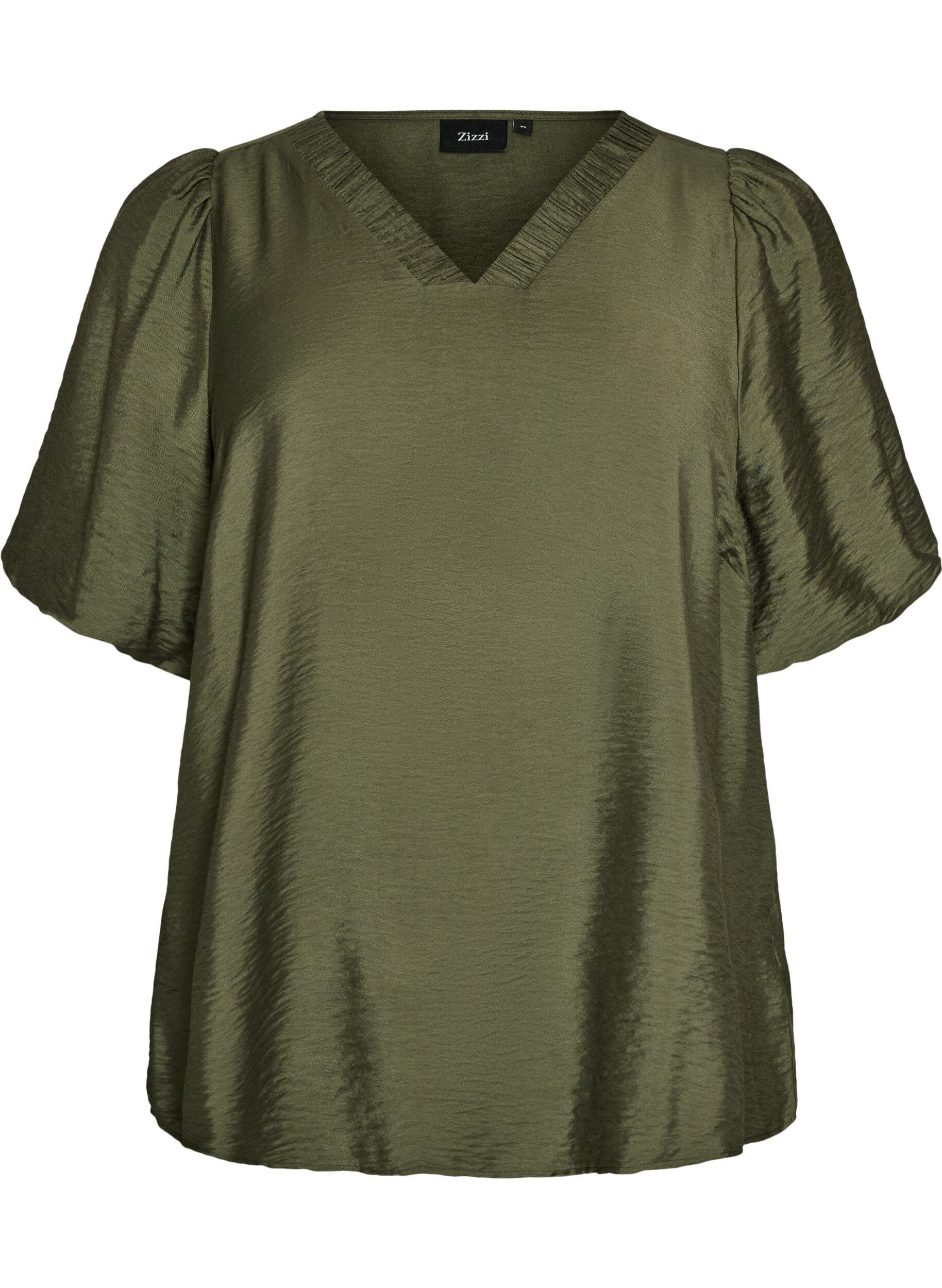 ZizziBlouse met ballonnenmouwen en V-hals, Groen, Packshot image number 0