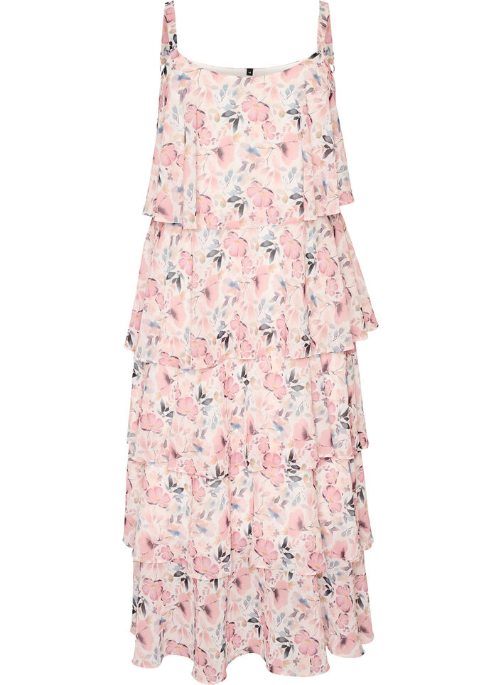 Robe maxi avec plusieurs couches de volants et cape amovible, Blanc, Packshot image number 3