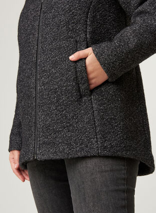Veste courte chinée avec laine, Dark Grey Melange, Model image number 2