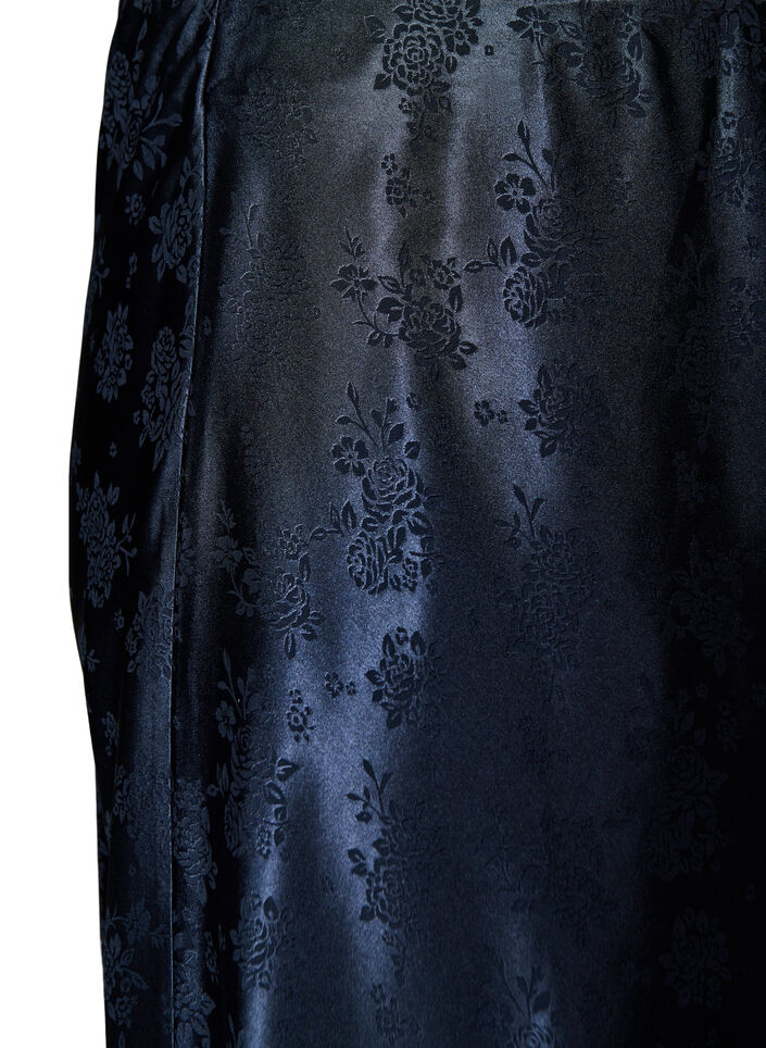 Jupe en satin avec un motif floral ton sur ton, Bleu, Packshot image number 2