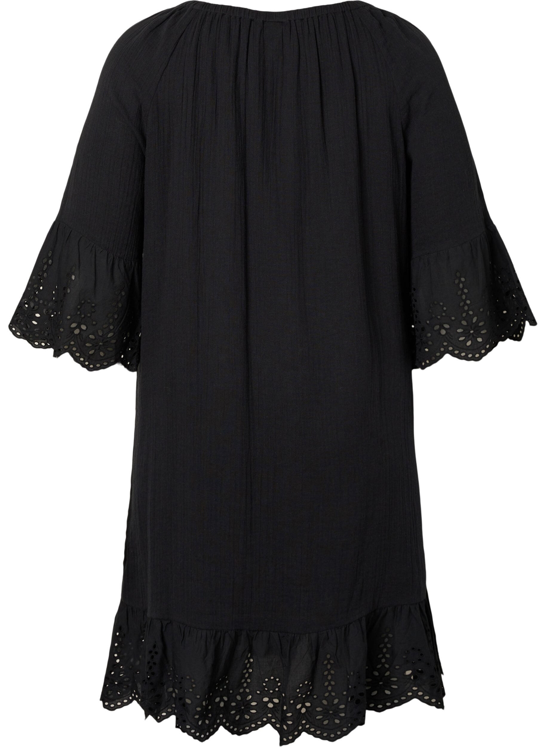 Zizzi Robe en coton avec broderie anglaise, Black, Packshot image number 1