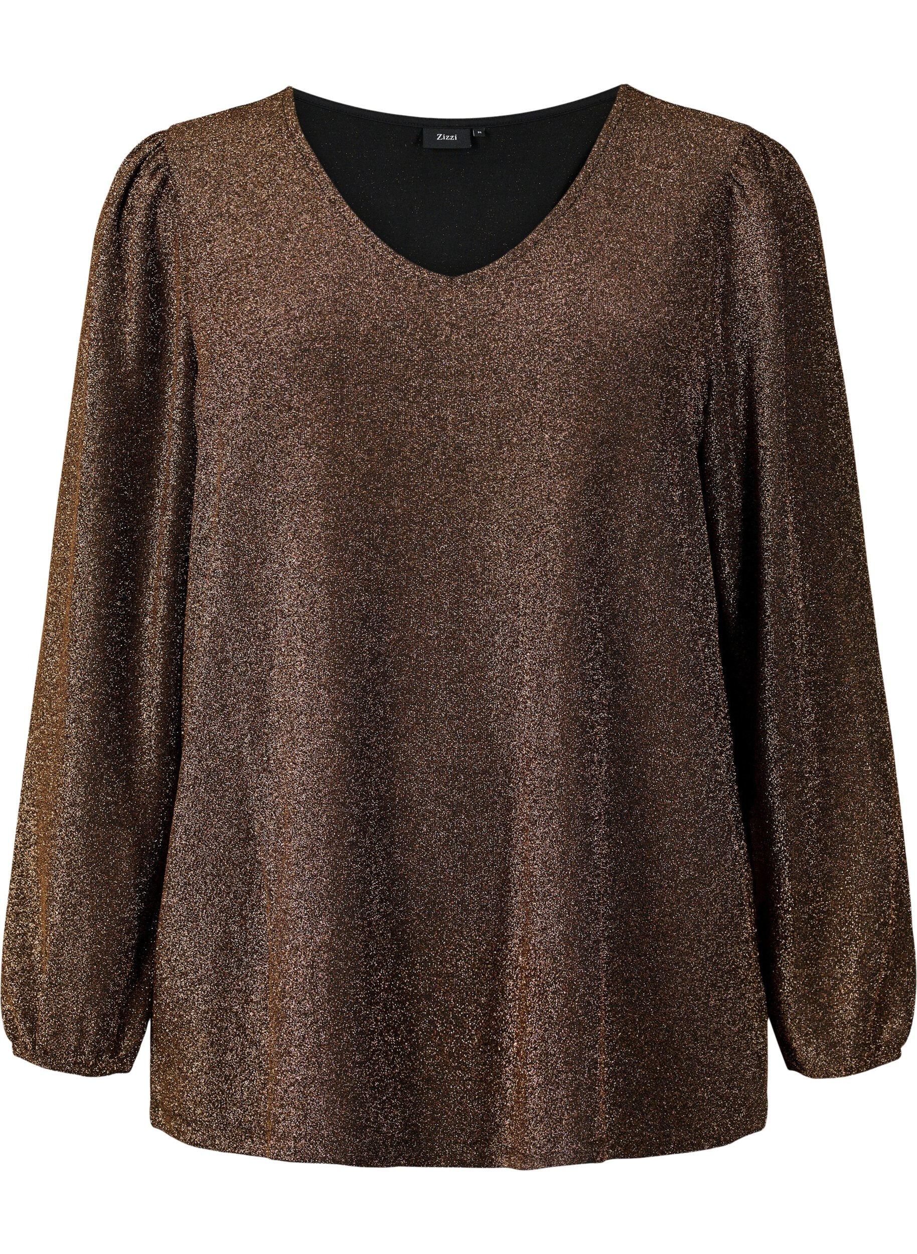 ZizziGlitter blouse met pofmouwen, Black Copper, Packshot image number 0