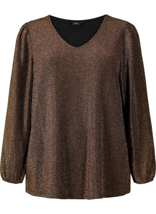 Glitter blouse met pofmouwen, Black Copper, Packshot image number 0