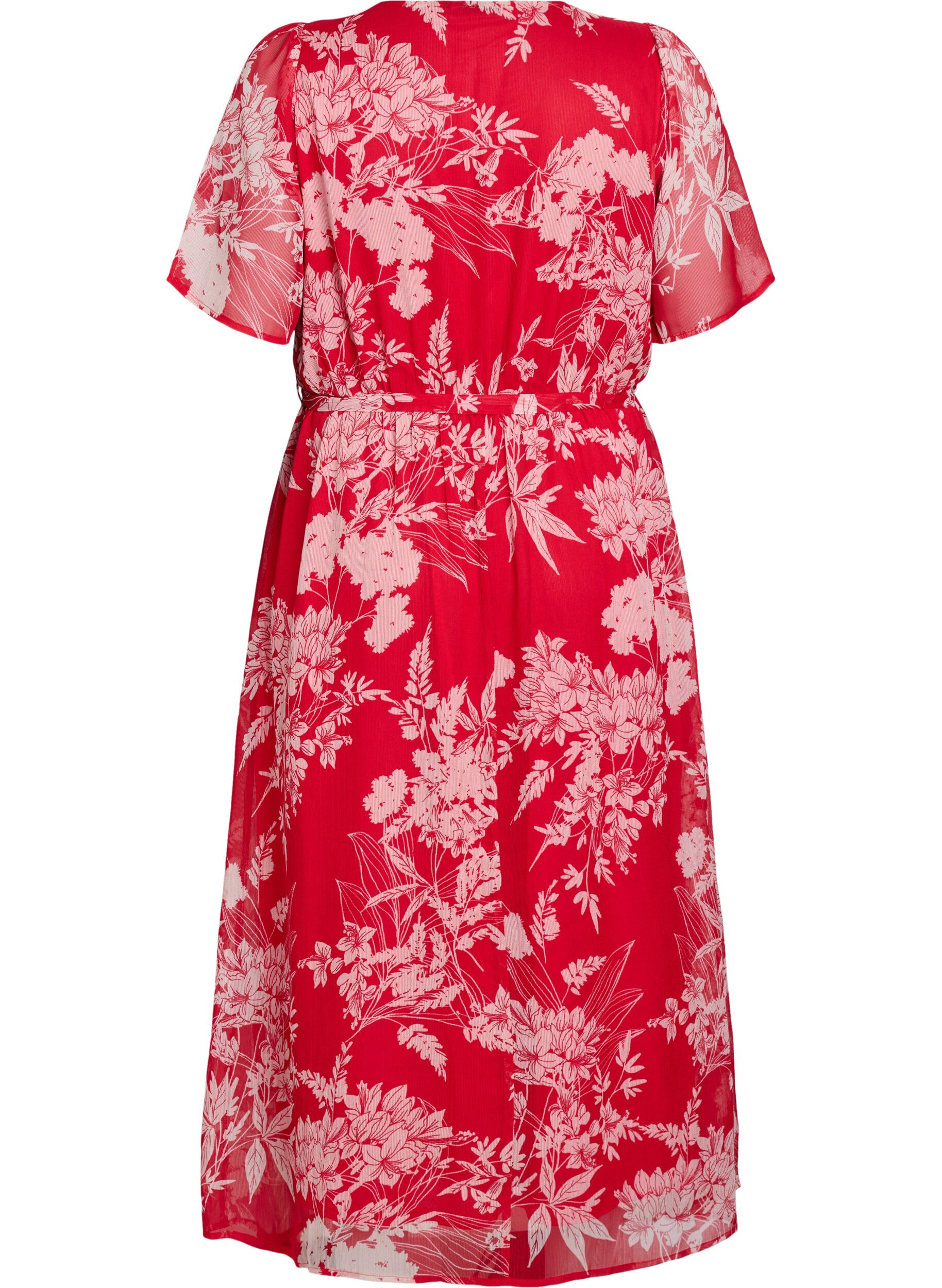 ZizziLange chiffon jurk met bloemenprint, Red Flower AOP, Packshot image number 1