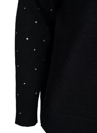 Blouse en tricot côtelée  avec des strass décoratives , Black, Packshot image number 3
