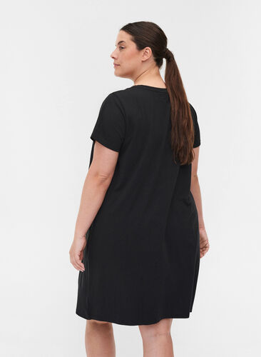 Chemise de nuit à manches courtes en coton mélangé, Black, Model image number 1