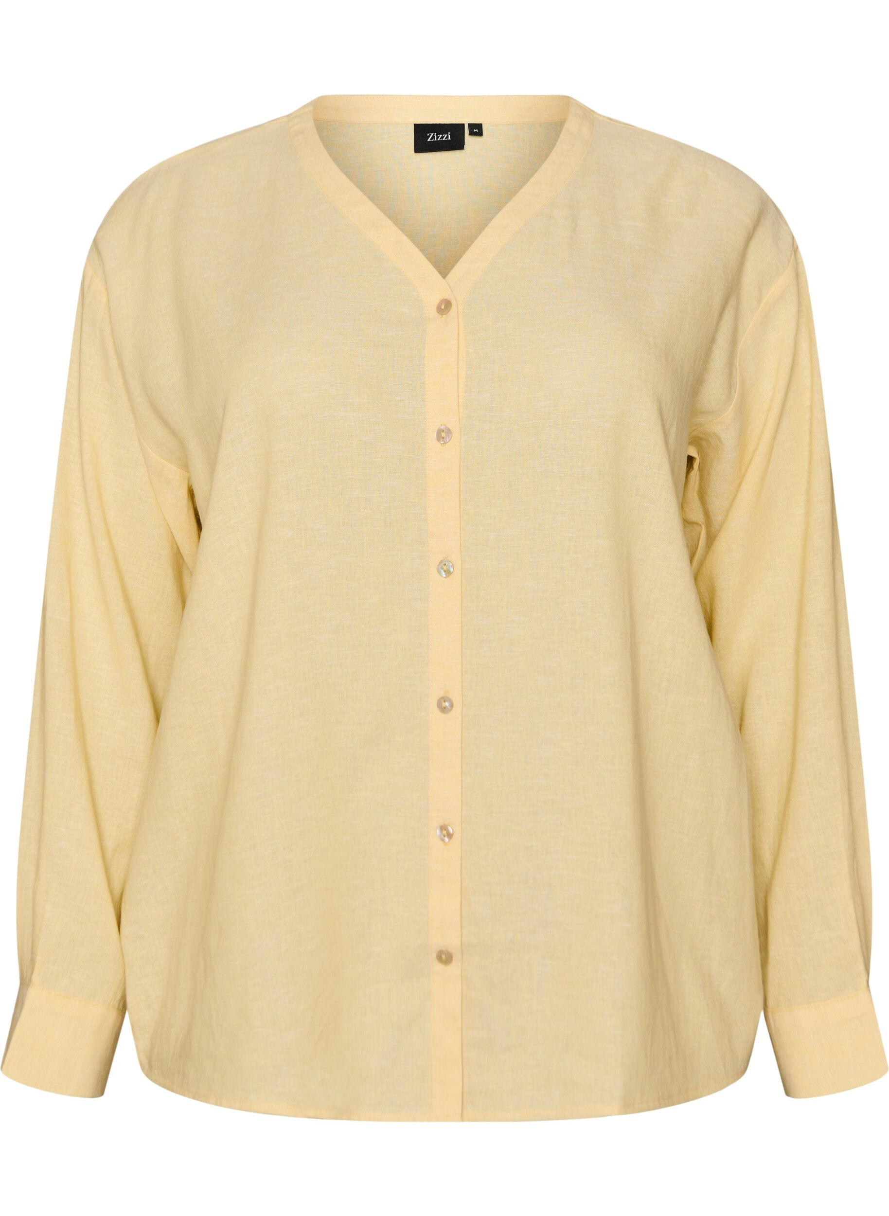 Blouse in linnen en viscose met V-hals