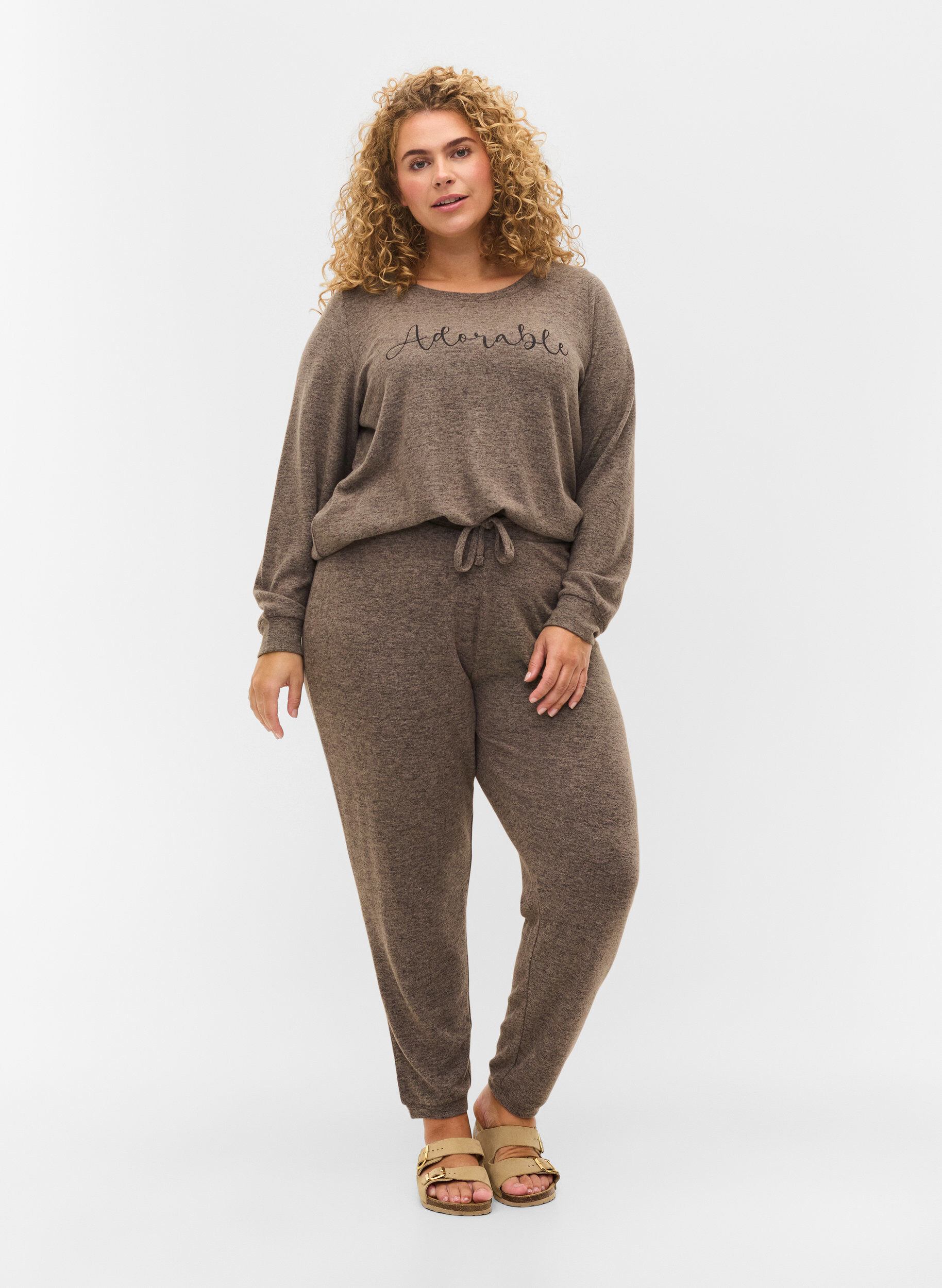 ZizziLosse broek in viscosemix, Falcon Melange, Model image number 0