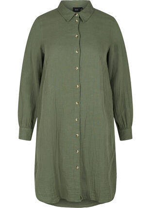 Lange katoenen blouse met een klassieke kraag, Thyme, Packshot image number 0