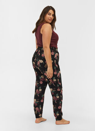 Pyjama broek met print en biologisch katoen, Black AOP Flower, Model image number 1