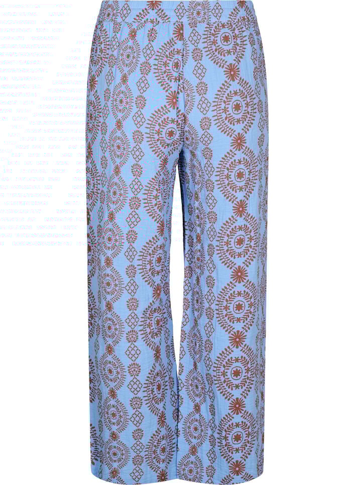 Pantalon ample en mousseline de coton &agrave; motif, Bleu Clair, Packshot image number 1