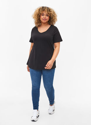 T-shirt en coton uni basique, Black, Model image number 2