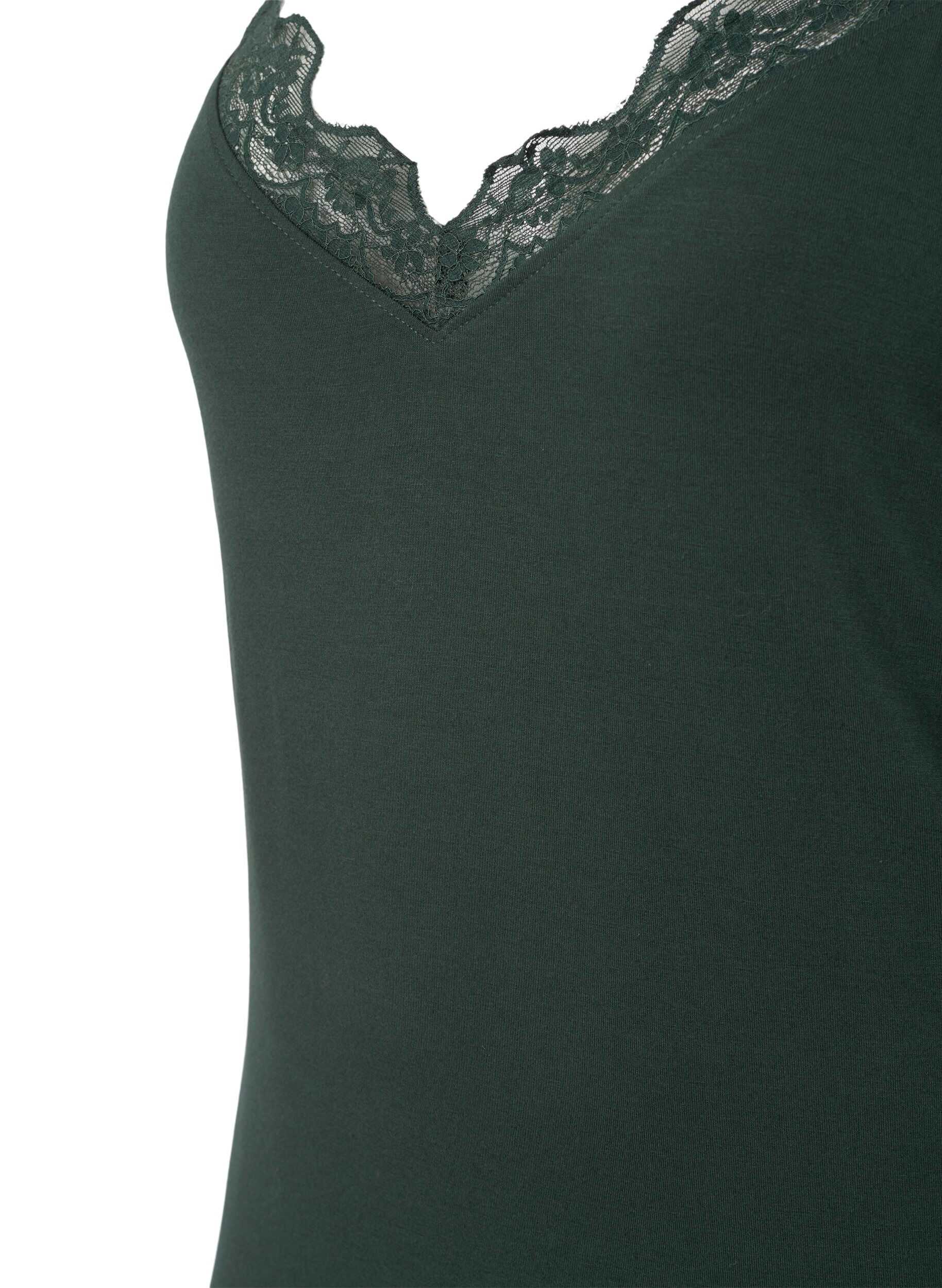 ZizziChemise de nuit avec bord dentelle en viscose, Vert fonc&eacute;, Packshot image number 2