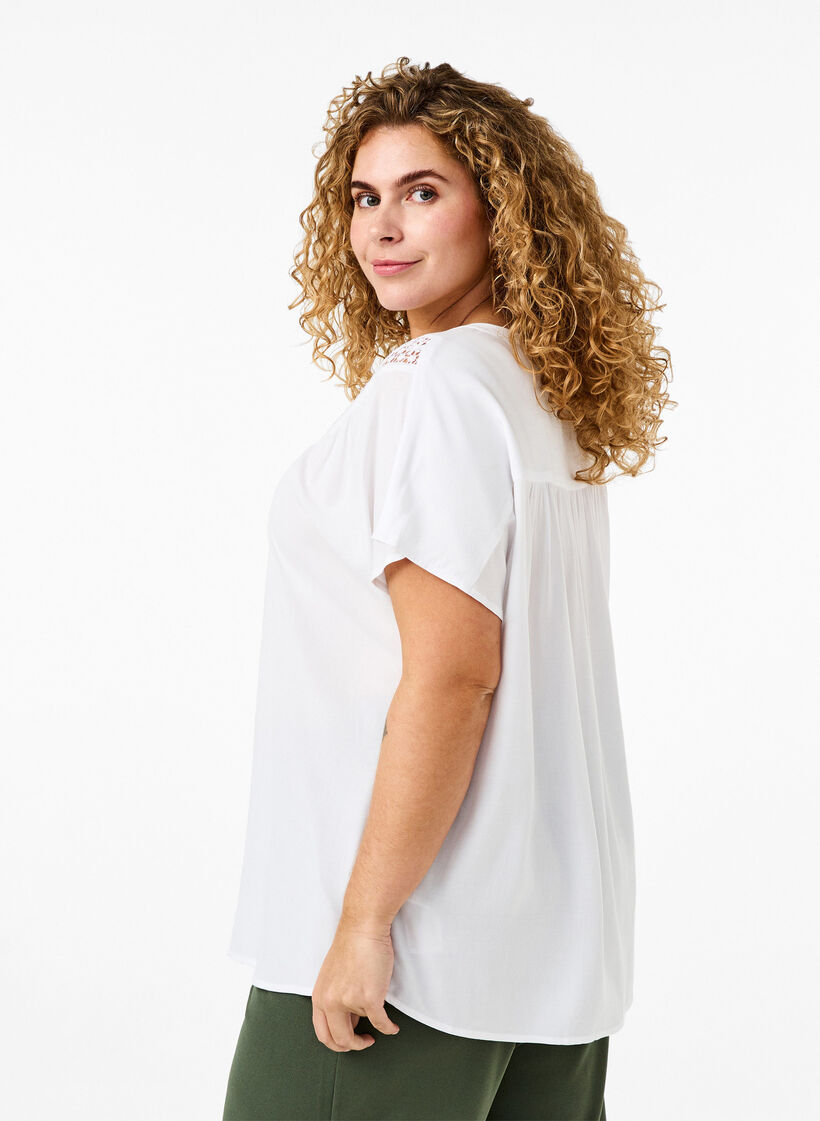 Viscose blouse met kanten afwerking, Bright White, Model image number 1