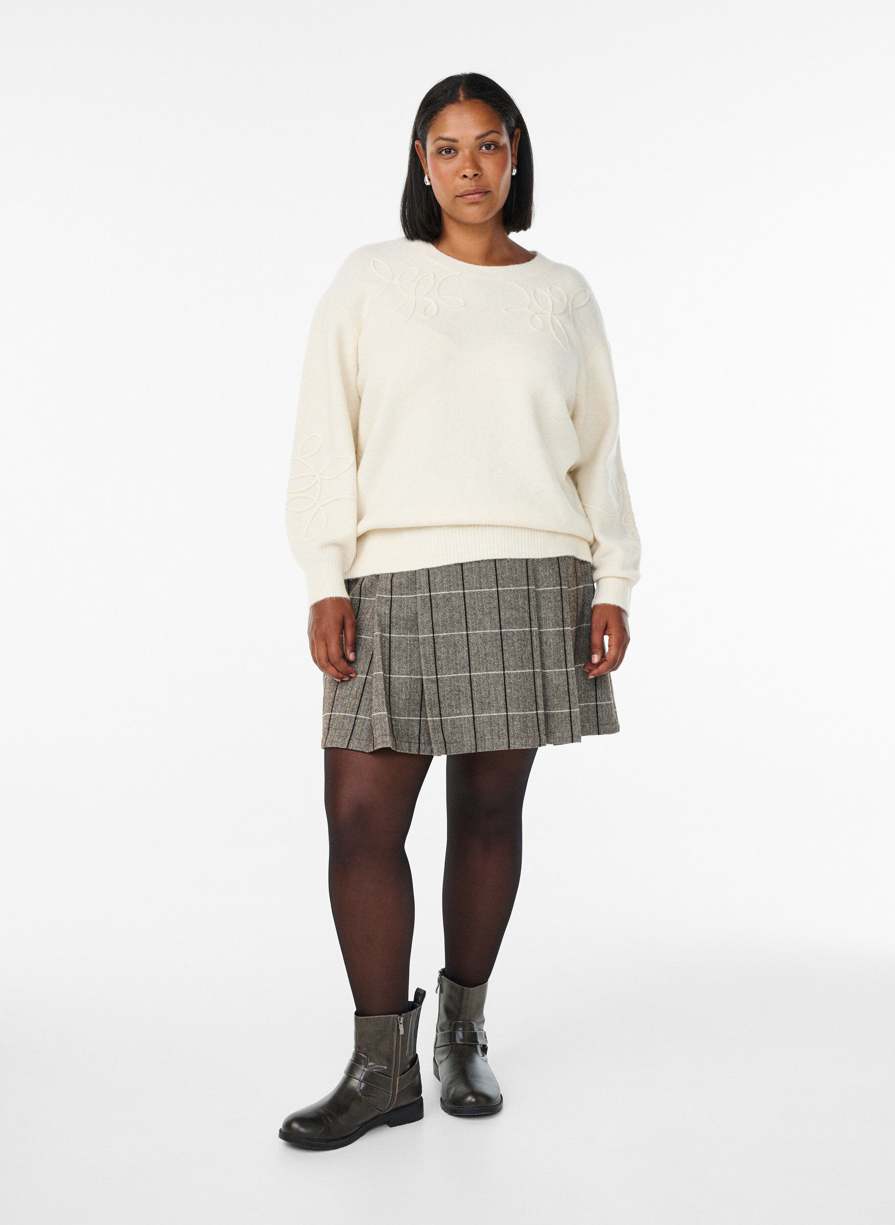 ZizziGebreide blouse met aangehechte koorddetails, Beige, Model image number 1