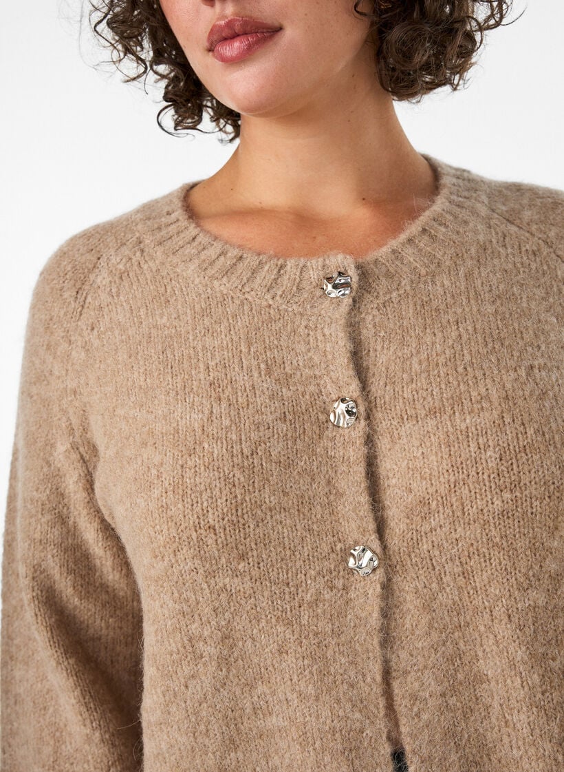 Cardigan en m&eacute;lange de laine avec manches trois-quarts, Beige, Model