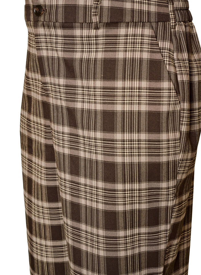 Pantalon &agrave; carreaux &agrave; jambes amples, Marron, Packshot