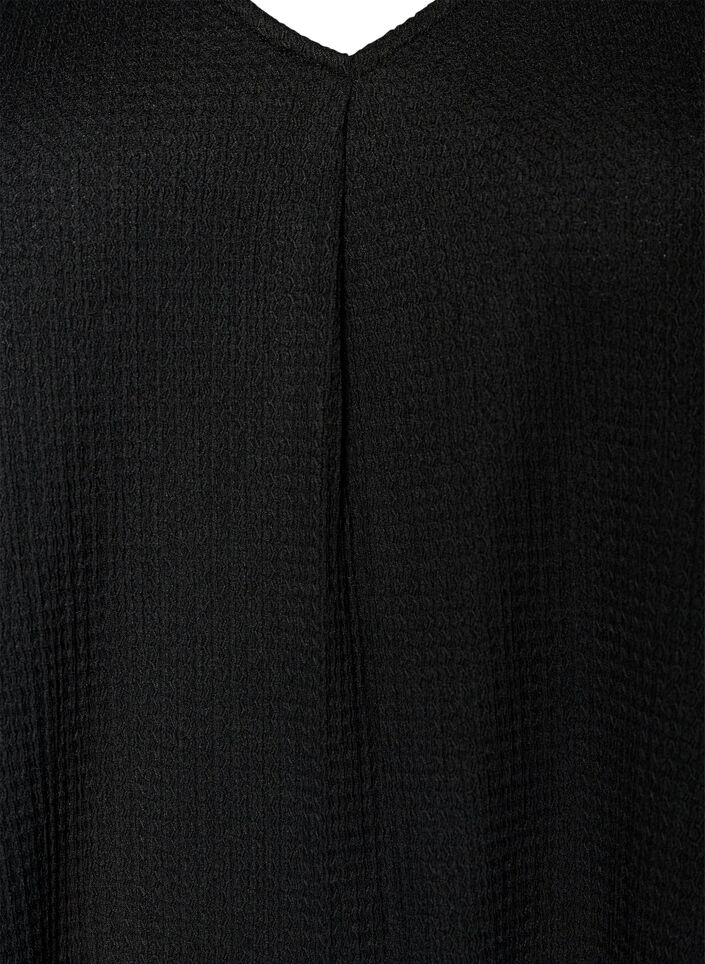 Robe midi avec col en V et texture, Noir, Packshot image number 2