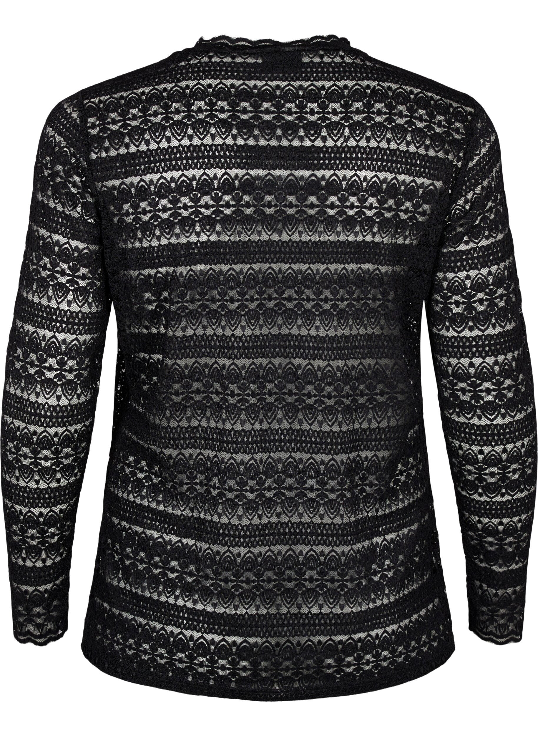 ZizziKanten blouse met lange mouwen, Black, Packshot image number 1