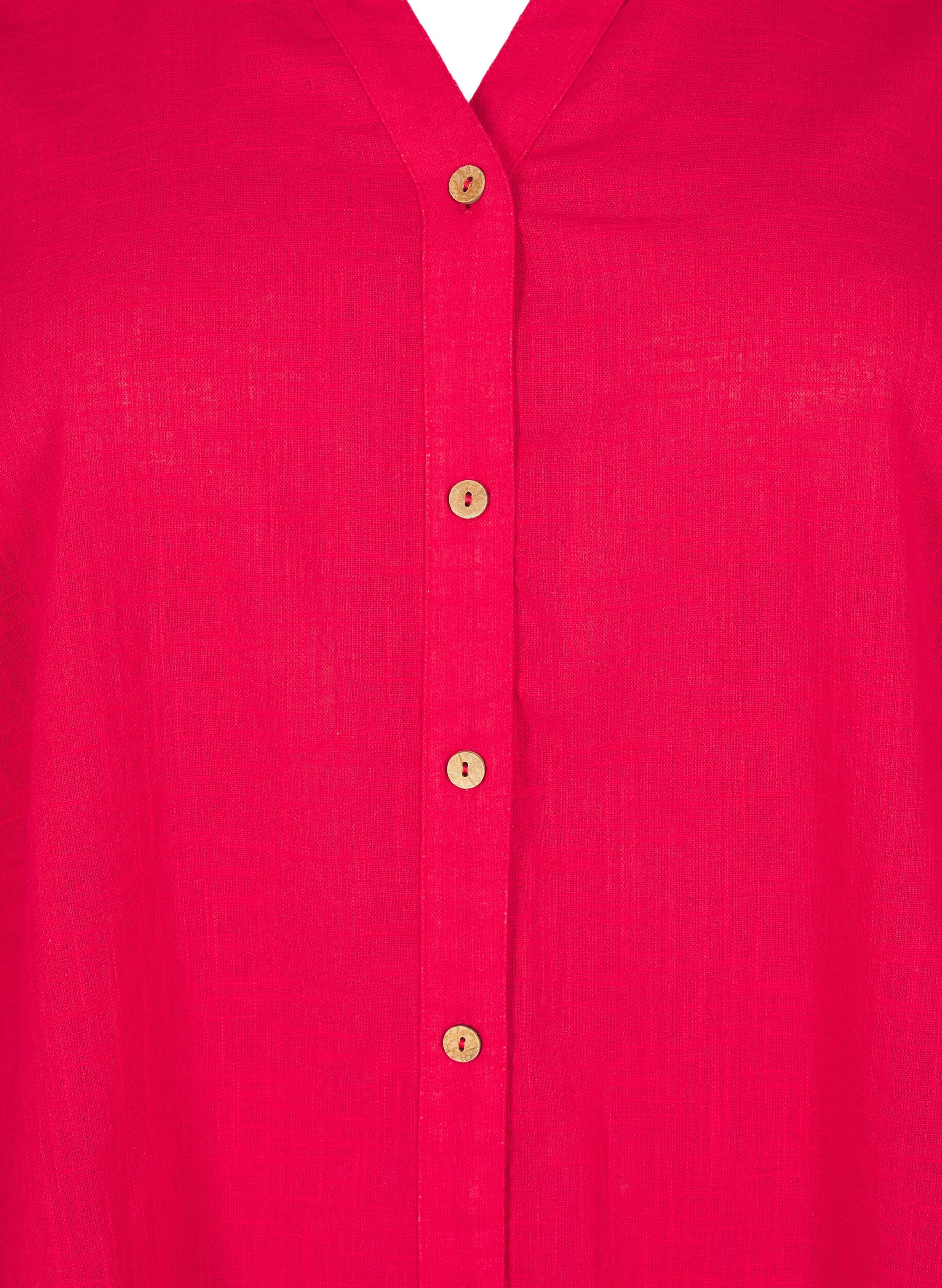 ZizziKatoenen blouse met een V-hals, Rood, Packshot image number 2