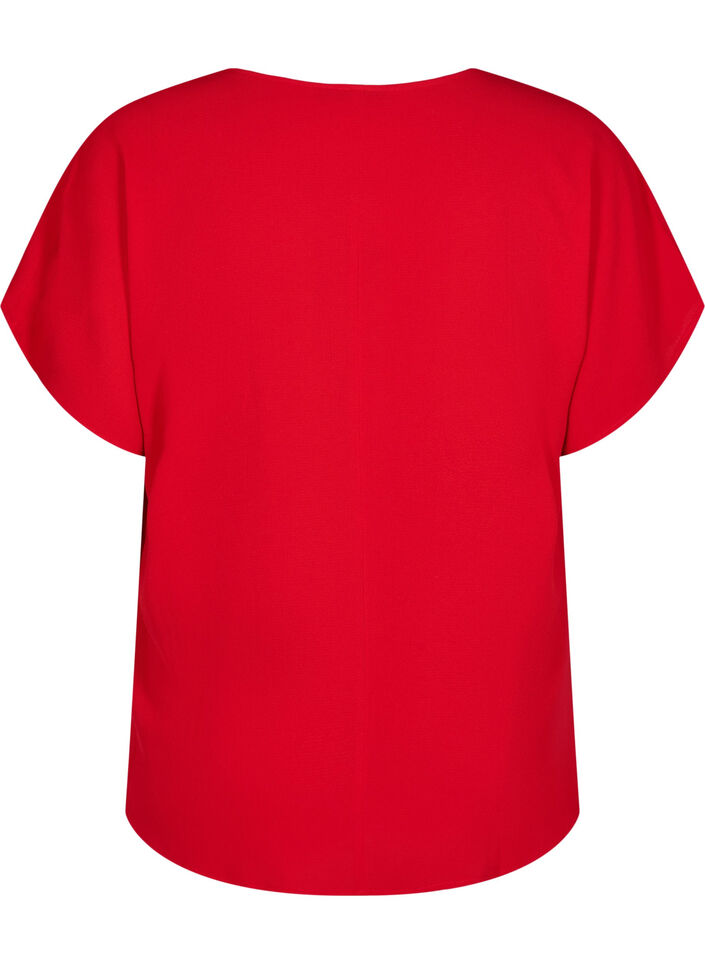 Blouse met korte mouwen en een ronde halslijn, Rood, Packshot image number 1