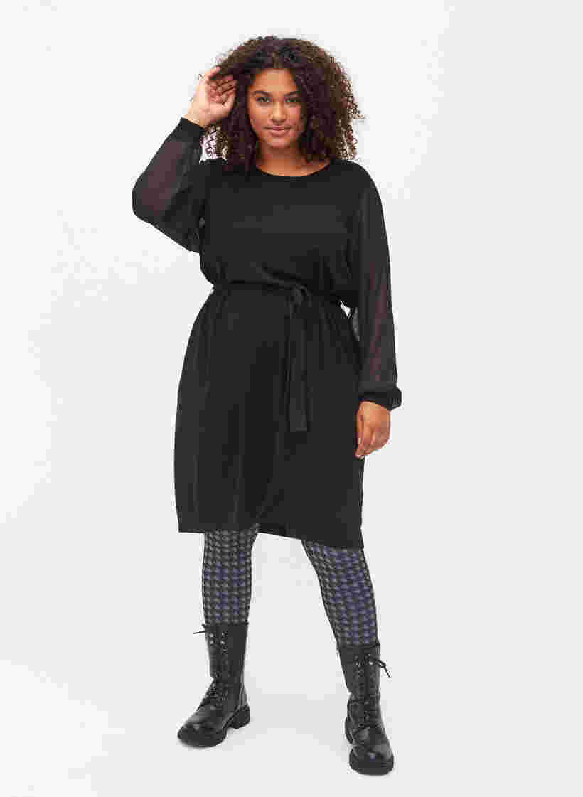 Gebreide jurk met transparante mouwen, Black, Model image number 2