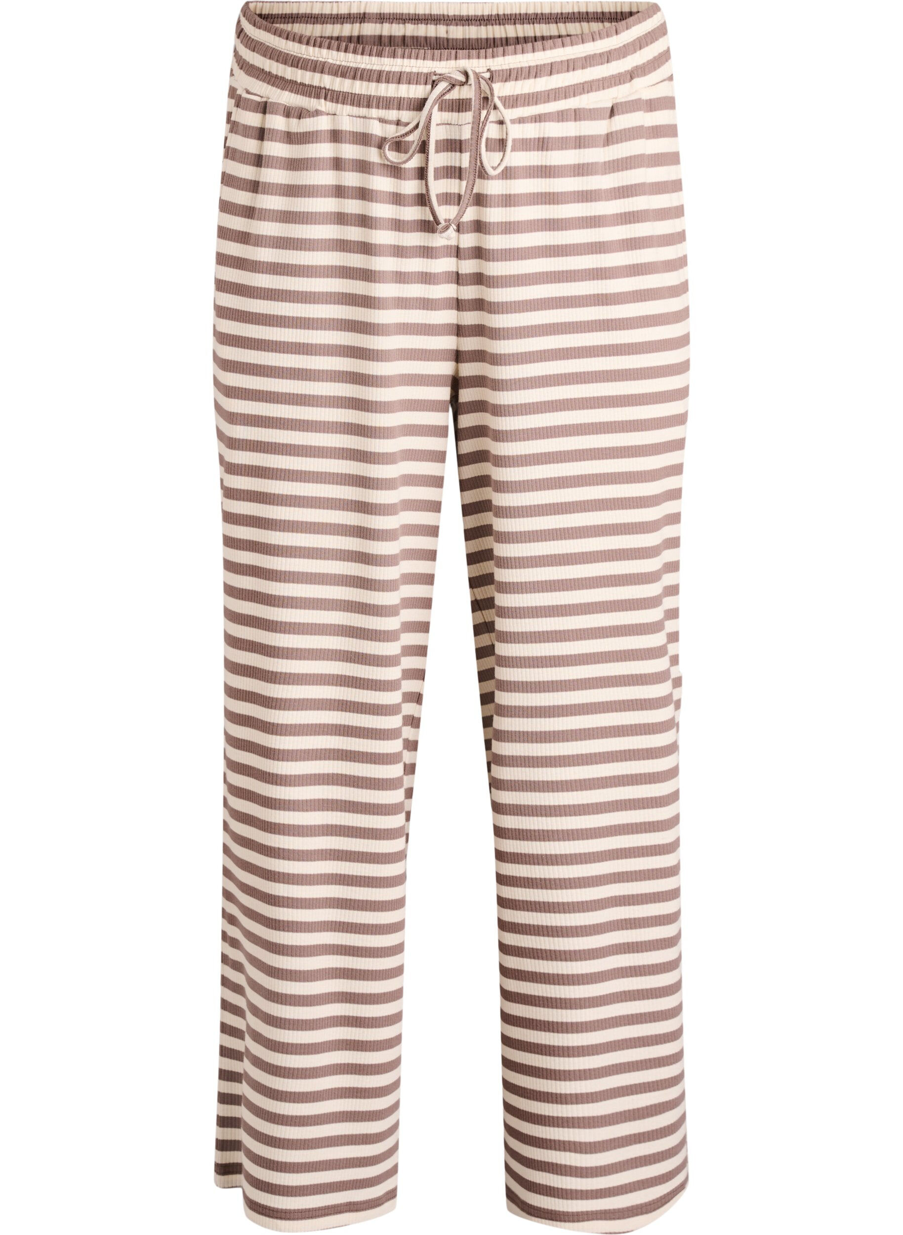 Zizzi Pantalon de pyjama ray&eacute; &agrave; taille haute et coupe ample, Beige, Packshot image number 0