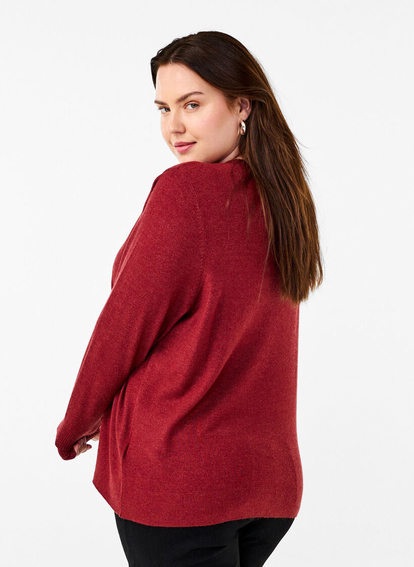 Gebreide blouse met ronde hals, Rood, Model image number 2