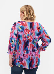 Geplooide blouse met 3/4 mouwen, Lavender Space AOP, Model