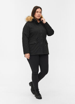 Short parka jacket with faux-fur hood, Black, Model image number 2