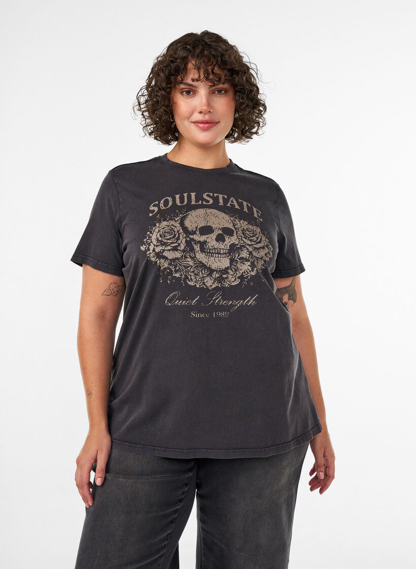 Grafisch T-shirt van biologisch katoen, Beige, Model image number 0