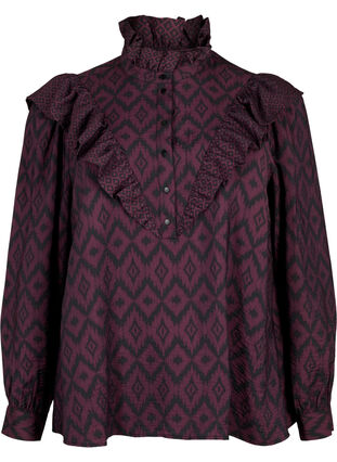 Shirt blouse in viscose met franjes details, Winetasting w. Black, Packshot image number 0