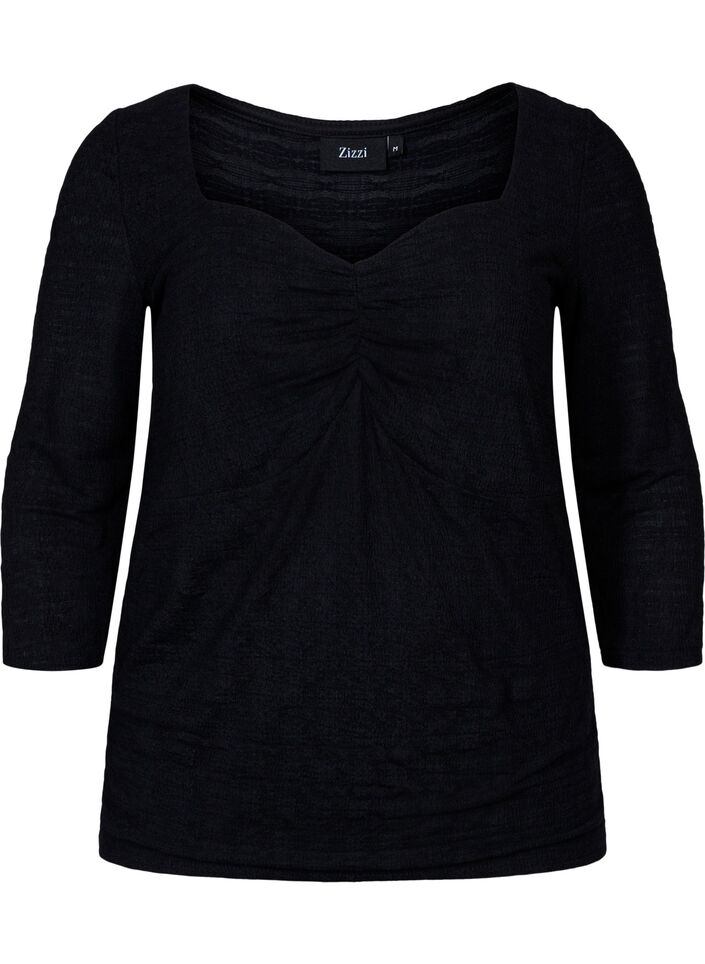 Blouse ajustée avec détail froncé, Black, Packshot image number 0