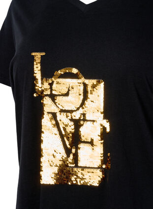 Katoenen T-shirt met pailletten, Black w. Love, Packshot image number 2