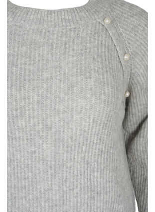Gemêleerd gebreide trui met parelknopen, Light Grey Melange, Packshot image number 2