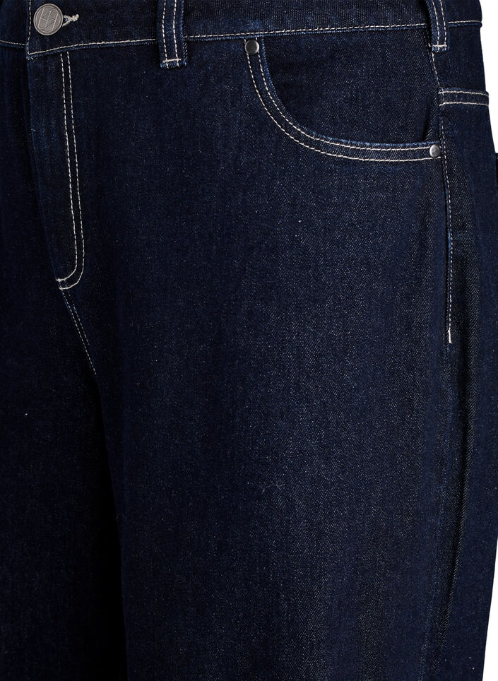 Jean coupe large avec de larges revers et surpiq&ucirc;res contrastantes, Bleu, Packshot image number 2