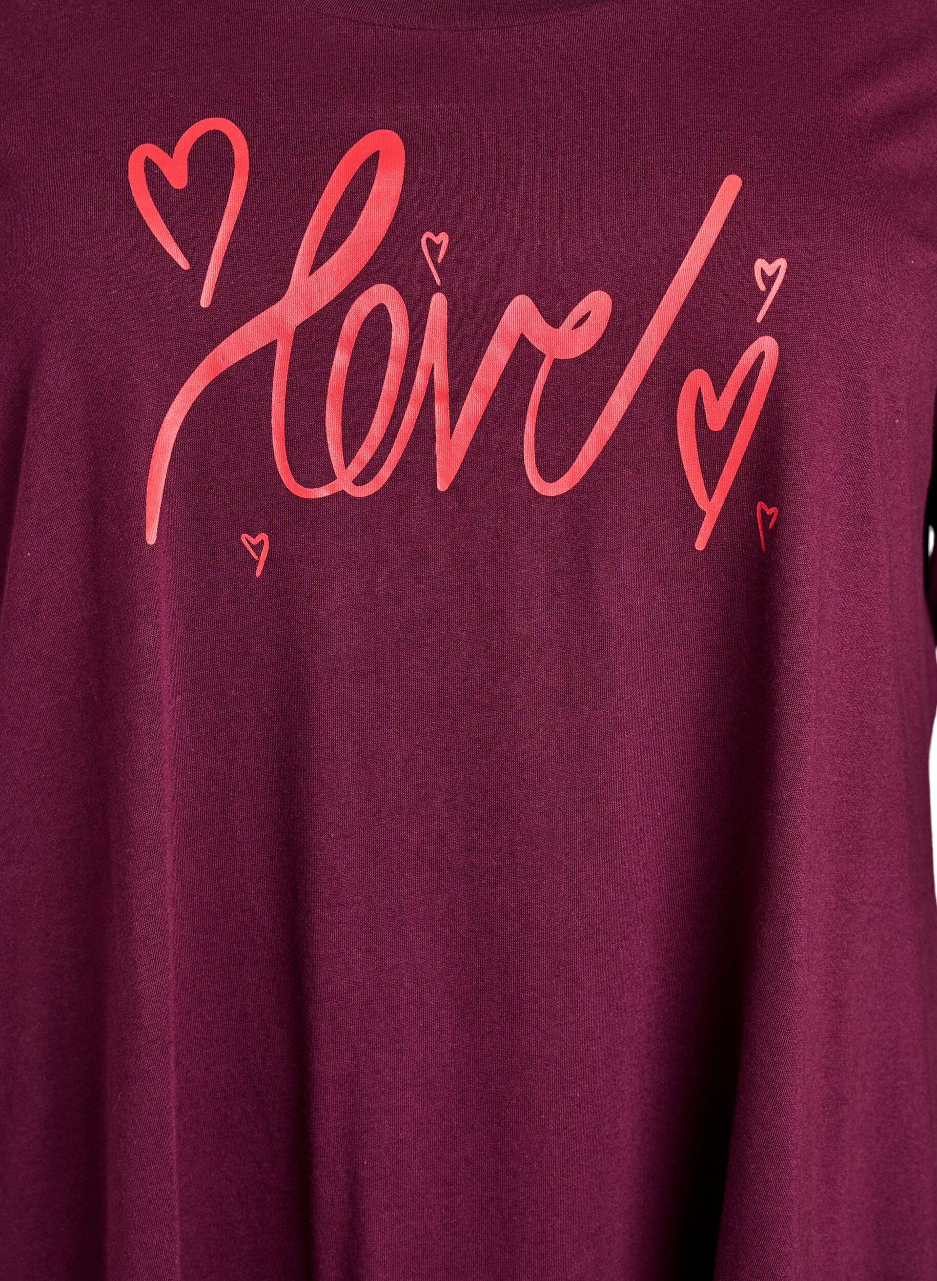 ZizziNachthemd met lange mouwen in biologisch katoen, Donker Bordeaux, Packshot image number 2