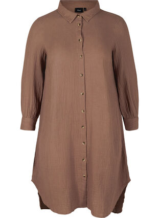 Lange katoenen blouse met een klassieke kraag, Deep Taupe, Packshot image number 0