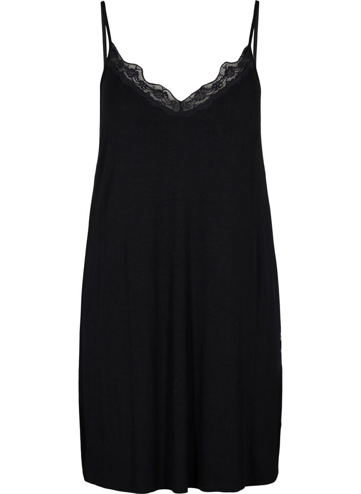 Chemise de nuit avec bord dentelle en viscose, Noir, Packshot image number 0