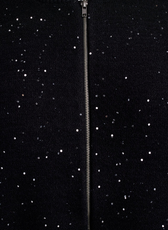 Vest met rits en pailletten, Zwart, Packshot image number 2