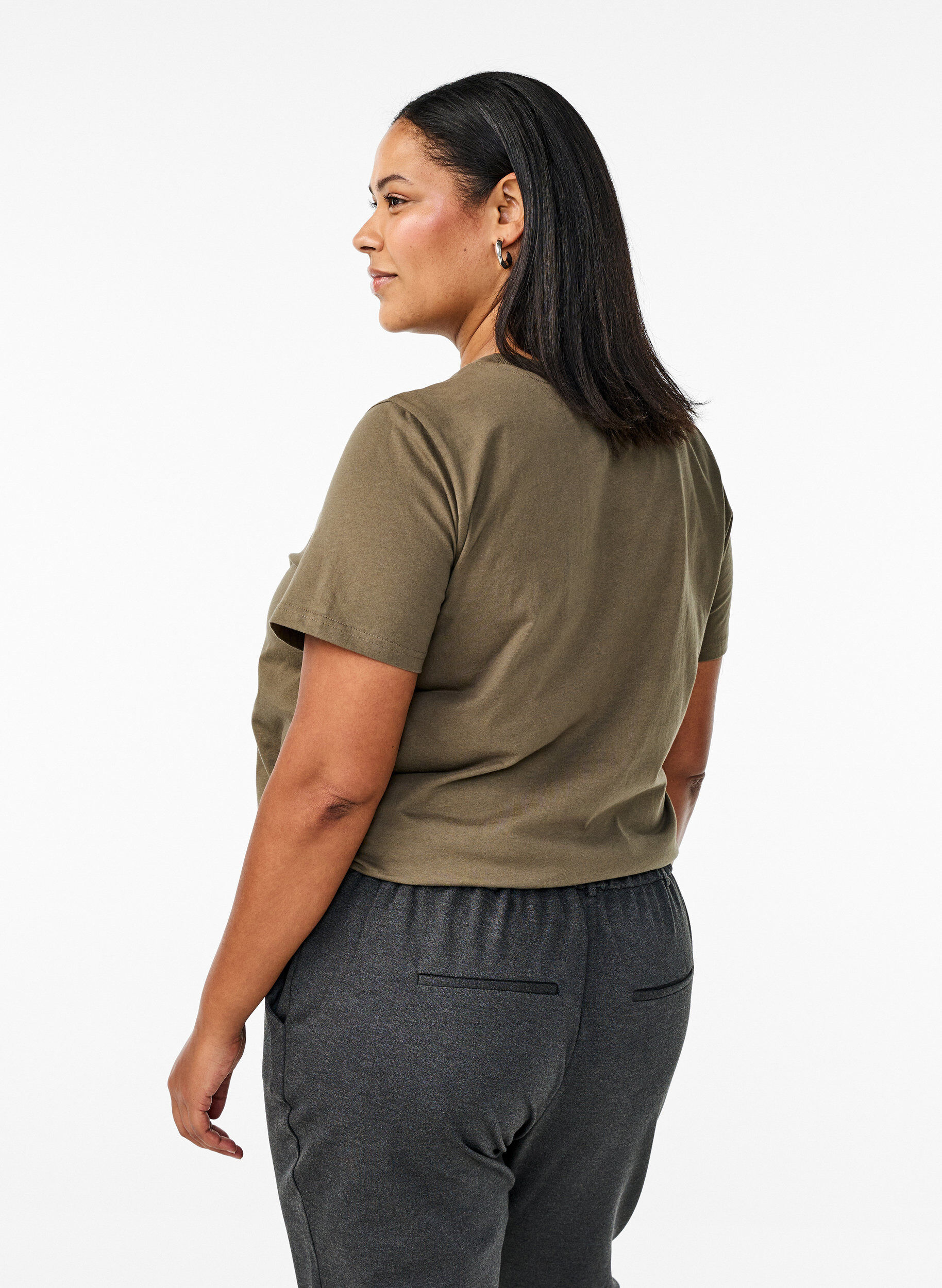 ZizziT-shirt basique en coton &agrave; col rond, Vert fonc&eacute;, Model image number 2
