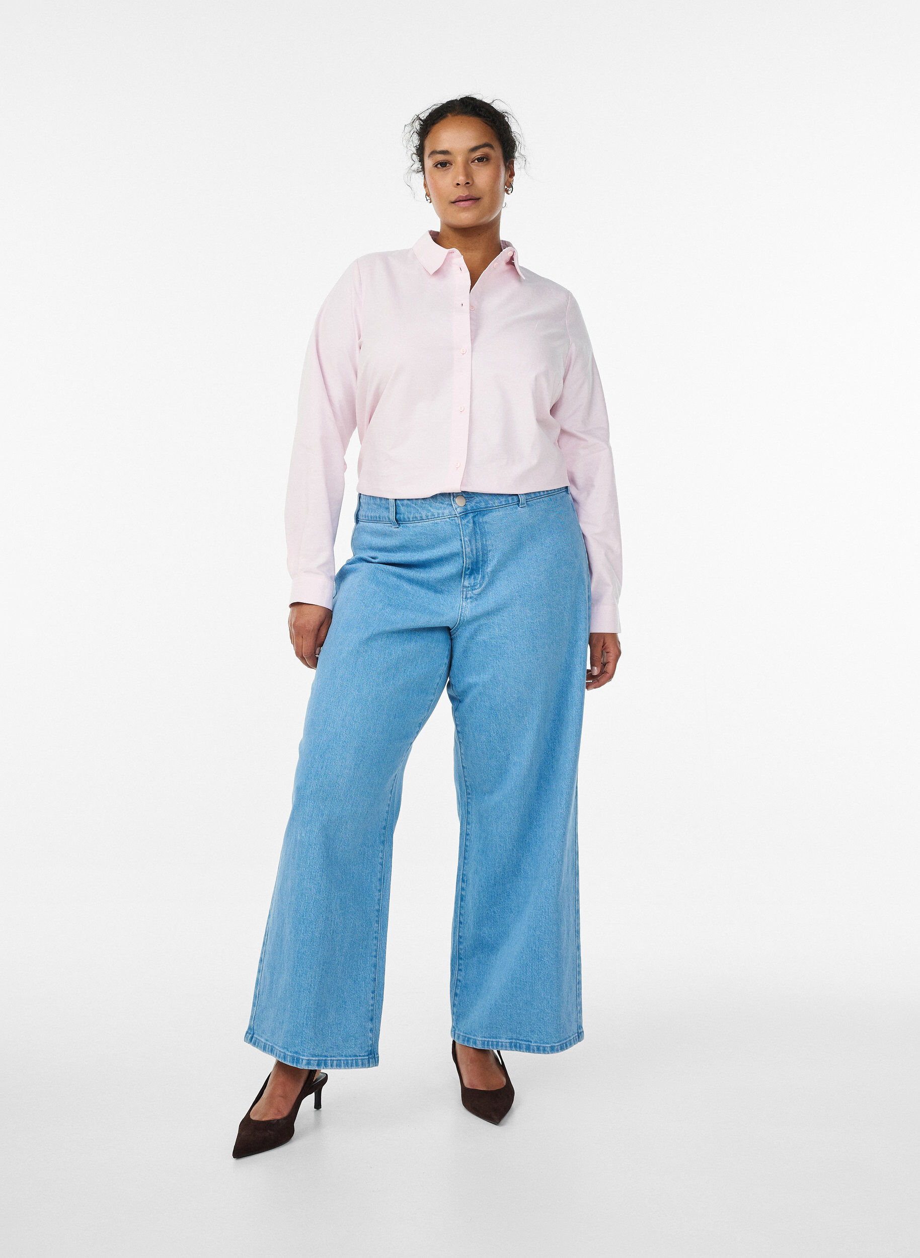 ZizziKatoenen overhemd met lange mouwen, Roze, Model image number 1