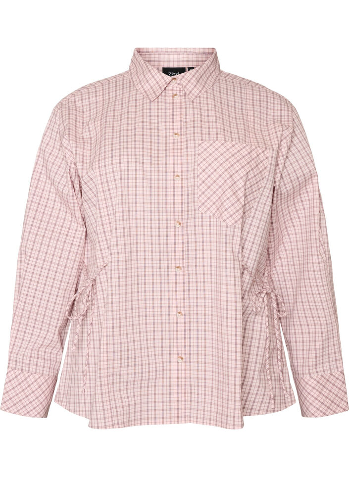 Losvallend geruit overhemd met strikceintuur, Roze, Packshot image number 0