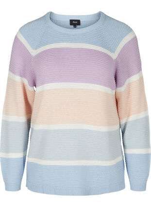 Pull en tricot à manches longues avec bloques de couleurs, Chambray Blue Comb, Packshot image number 0