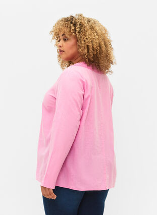 Blouse en coton avec détails en crochet, Begonia Pink, Model image number 1